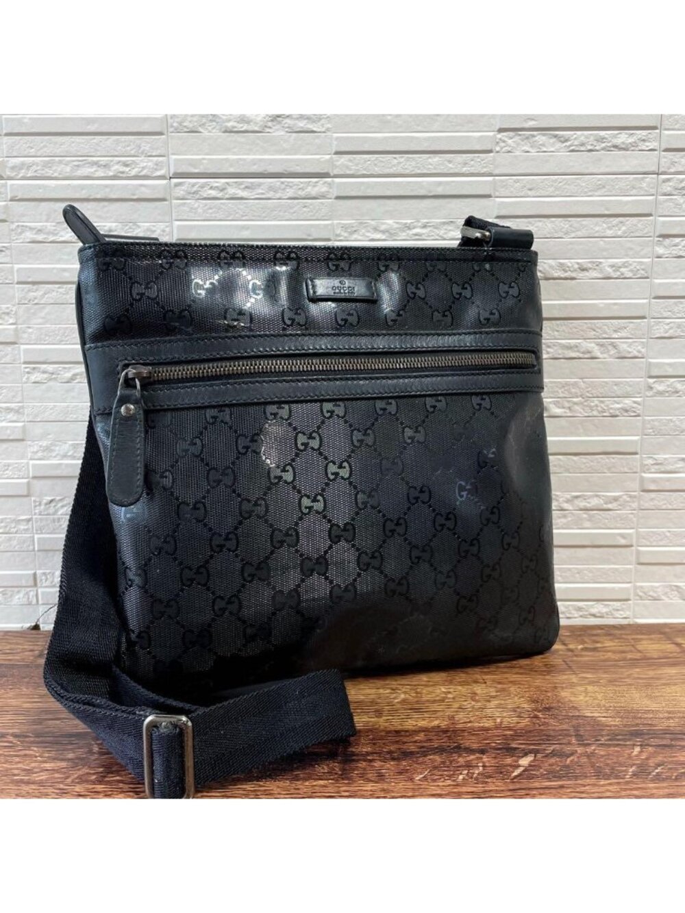 Gucci GG Supreme Crystal Shoulder Bag Messenger Black